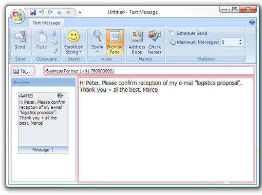 SMS bequem mit Outlook senden