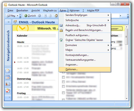 Outlook 2007 Optionen öffnen.