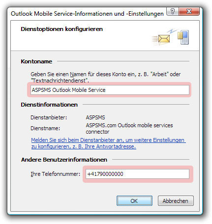 Outlook Mobile Service-Informationen und -Einstellungen